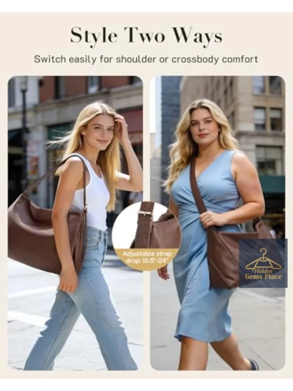 Vegan Leather Hobo Bag Multi-Pockets Laptop Tote Crossbody